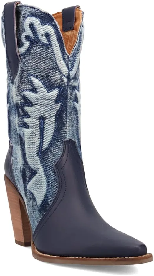 Dingo Womens Tipsy Embroidered Pointed Toe Casual Boots Ankle High Heel 3" & Up - Blue
