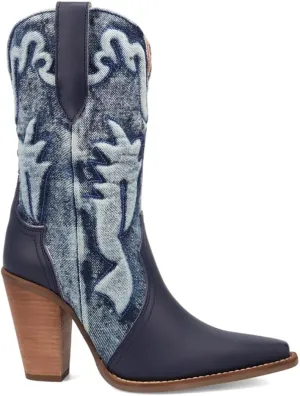 Dingo Womens Tipsy Embroidered Pointed Toe Casual Boots Ankle High Heel 3" & Up - Blue