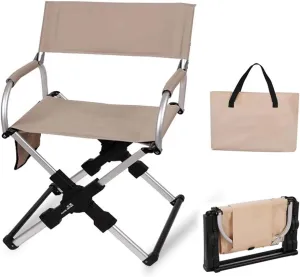 Directors Chairs Foldable with Carry Bag, Compact, Lightweight Collapsible Arm Chair for Outdoor Camping, Sports, Tailgates, Beach, and Fishing(Beige)