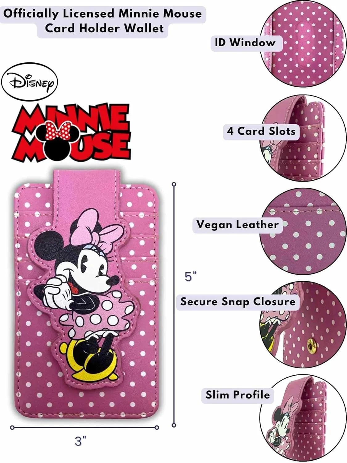 Disney Card Holder Wallet Slim Compact (Minnie Mouse Pink)