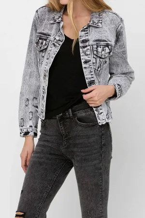 DISTRESSED CLASSIC CROP DENIM JACKET