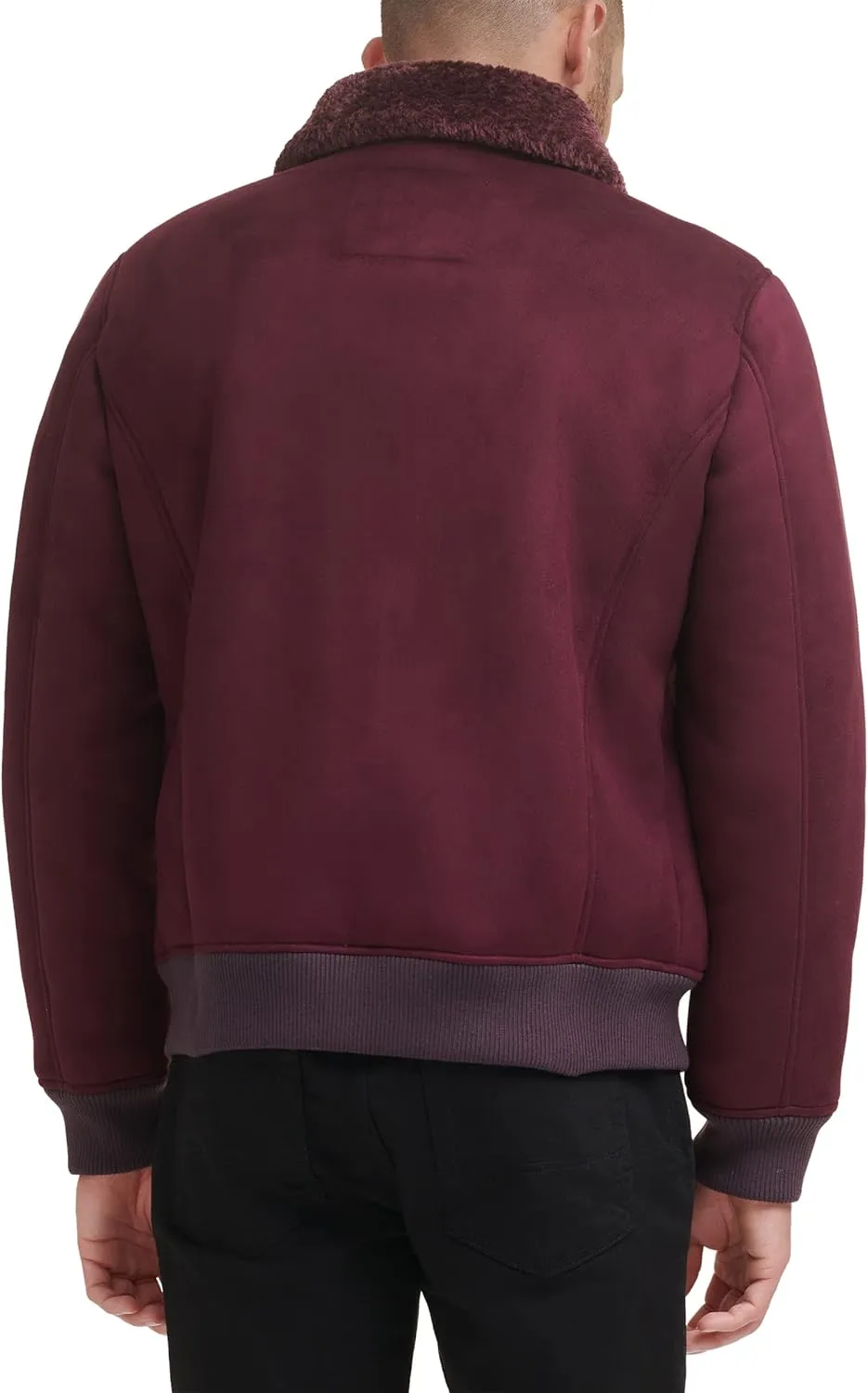 DKNY Men's Shearling Bomber Jacket with Faux Fur Collar