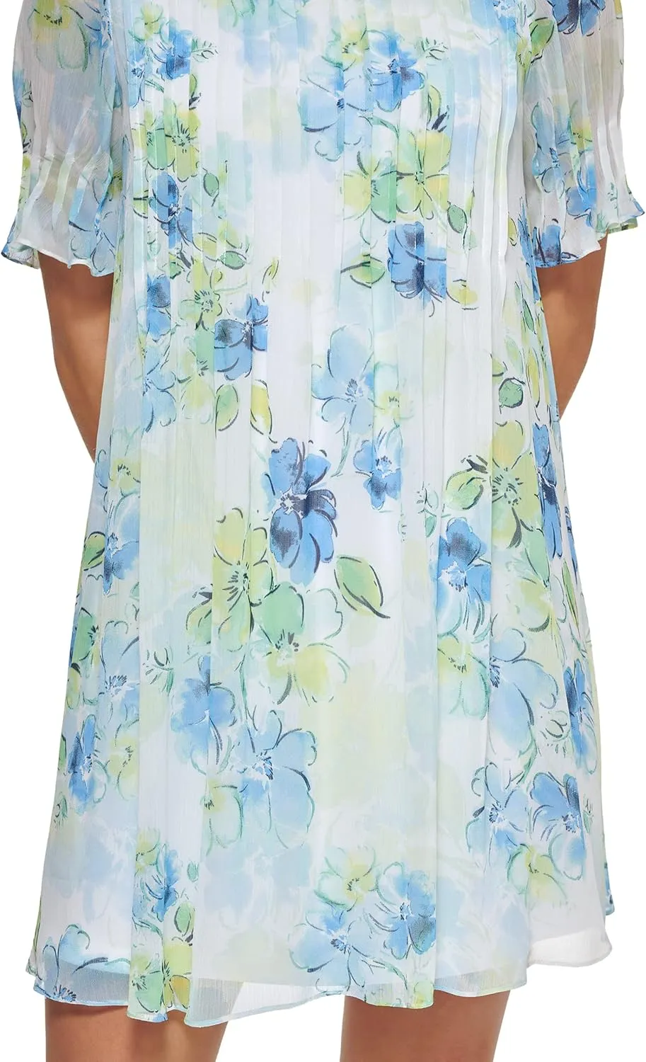 DKNY womens Pleated Front Cinch Sleeve Flowy Dress