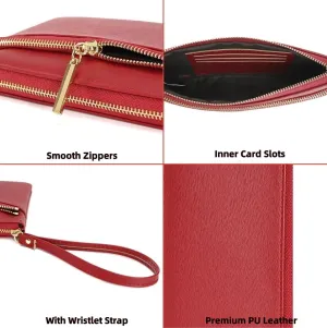 DOB SECHS Small Leather Wristlet Purses for Women Women's Clutch Handbags Wallet Cell Phone Purse Pouch Bags with Card Slots