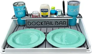 Docktail Bar Boat Utility Table w/Cup Holders & Storage - Boat Table Mount in Rod Holders - Package Includes Fully Adjustable Rod Holder Mount - Perfect Boat Accessories Marine Grill Table - Portable