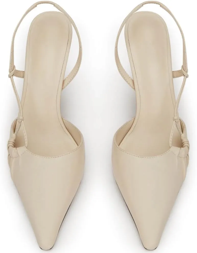 DOEYG Pointed Toe Slingback Heels for Women Sexy Buckle Strap Slingback Pumps Stiletto Heels Wedding Party Dress Backless Heeled Pumps