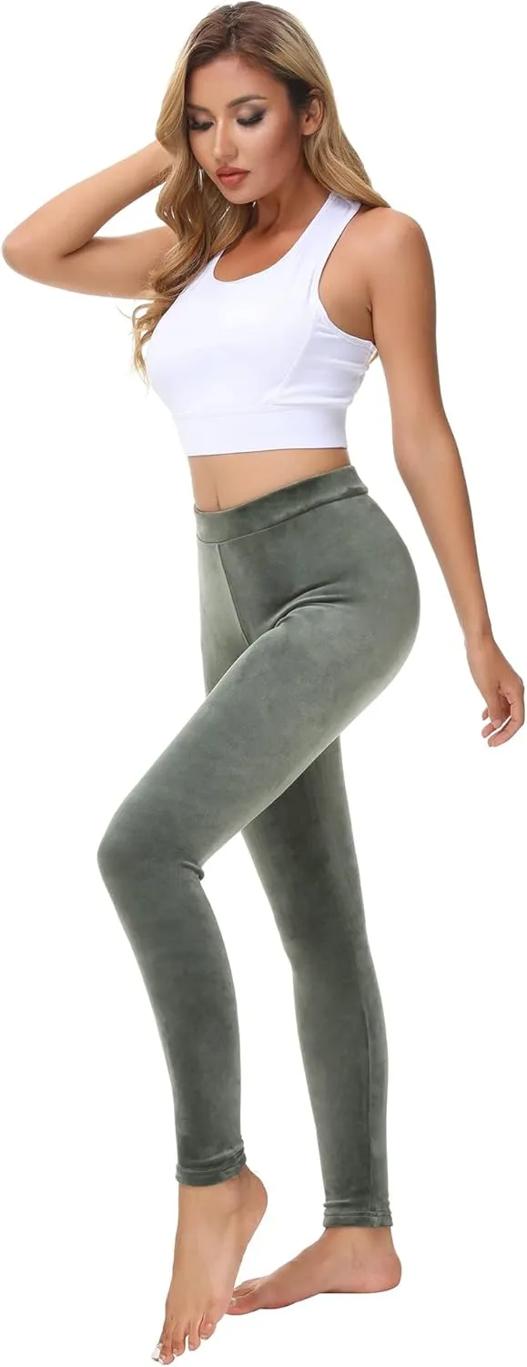 Dolcevida Women Cozy Velour Legging High Waist Buttery Soft Warm Velvet Stretch Seamless Yoga Pant
