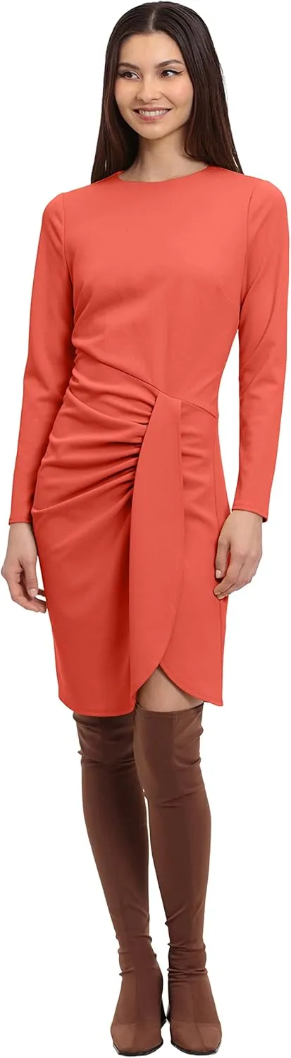 Donna Morgan Women's Long Sleeve Faux Wrap Dress