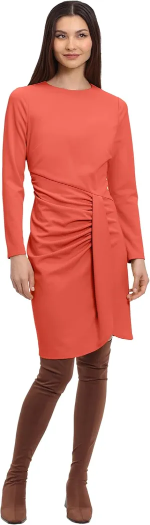Donna Morgan Women's Long Sleeve Faux Wrap Dress