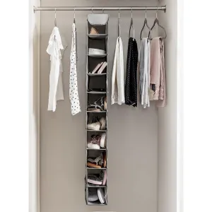 Double R Bags Hanging Shoe Organizer for Closet with Side Mesh Pockets 10 Shelf Pack Of 1 Grey