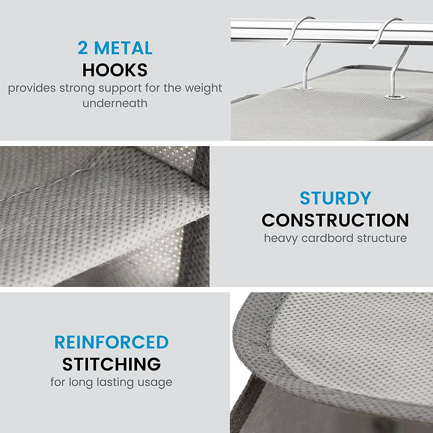 Double R Bags Hanging Shoe Organizer for Closet with Side Mesh Pockets 10 Shelf Pack Of 1 Grey