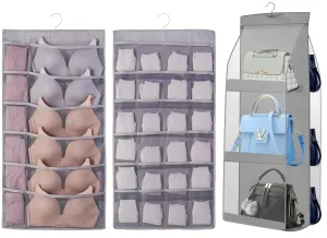Double-Sided 30 Pocket Hanging Organizer Set Grey (Handbag & Undergarment Storage)