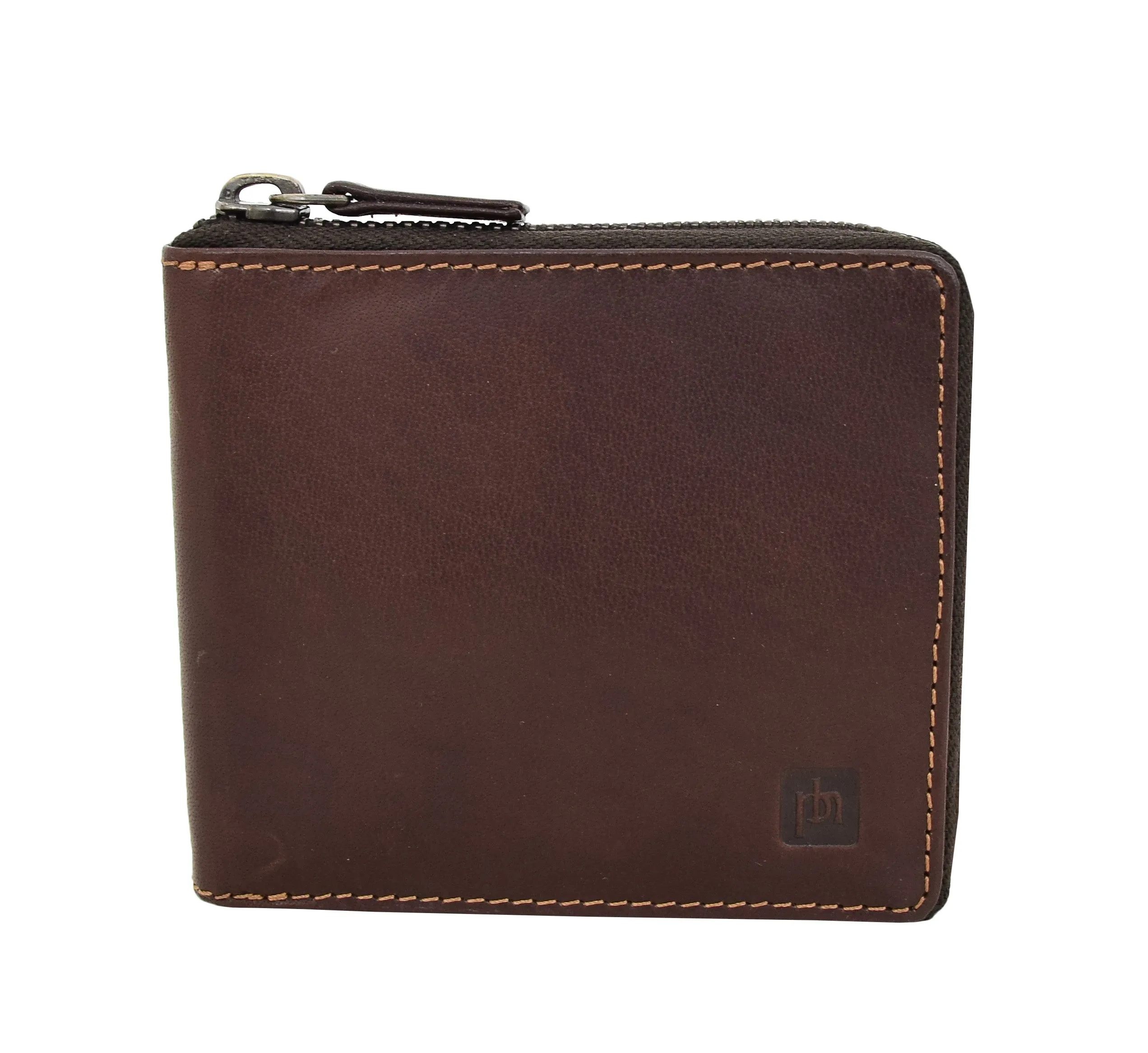 DR411 Men's Rfid Zip Around Real Leather Cards Coins Wallet Brown