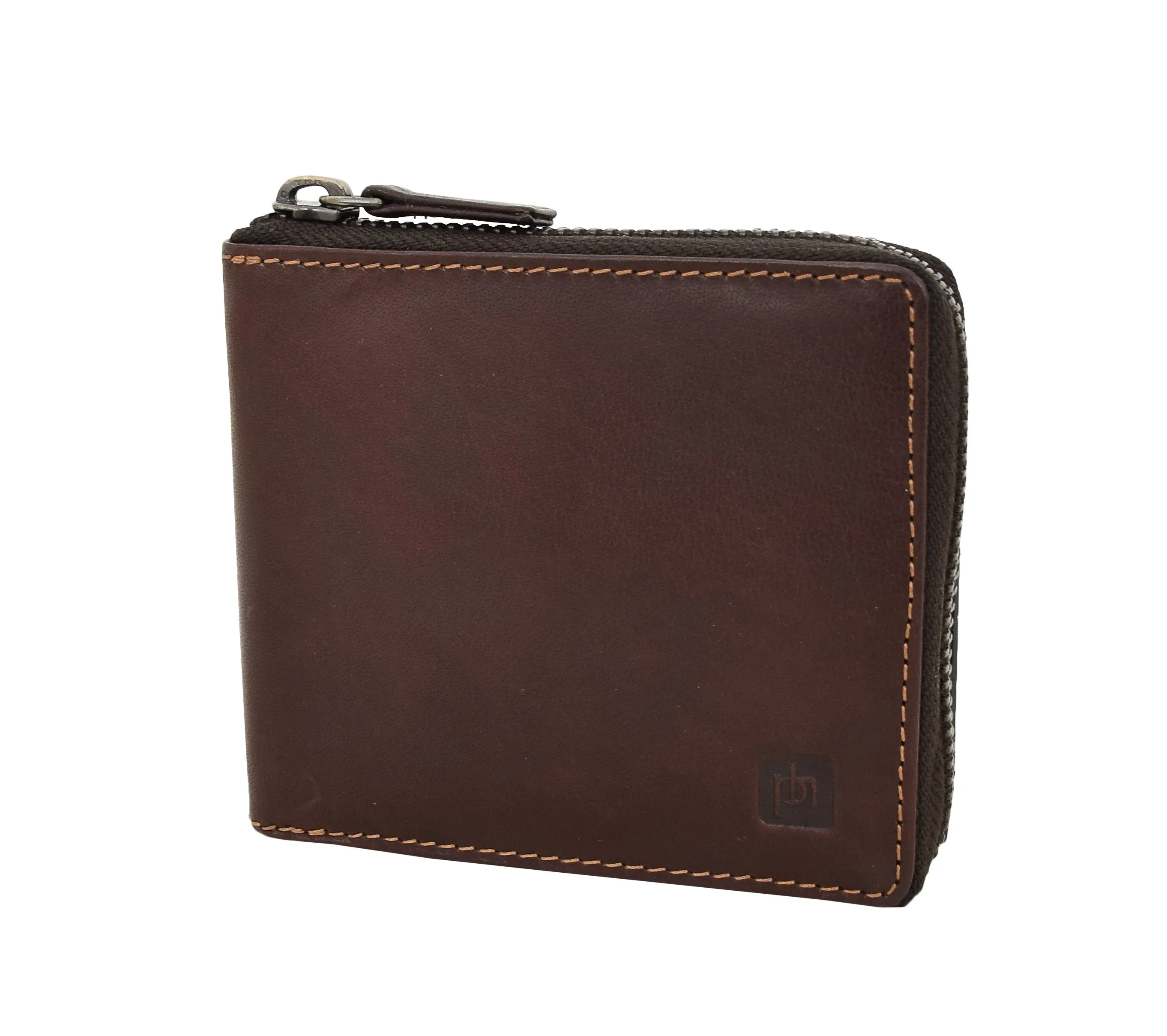 DR411 Men's Rfid Zip Around Real Leather Cards Coins Wallet Brown