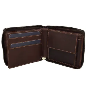 DR411 Men's Rfid Zip Around Real Leather Cards Coins Wallet Brown