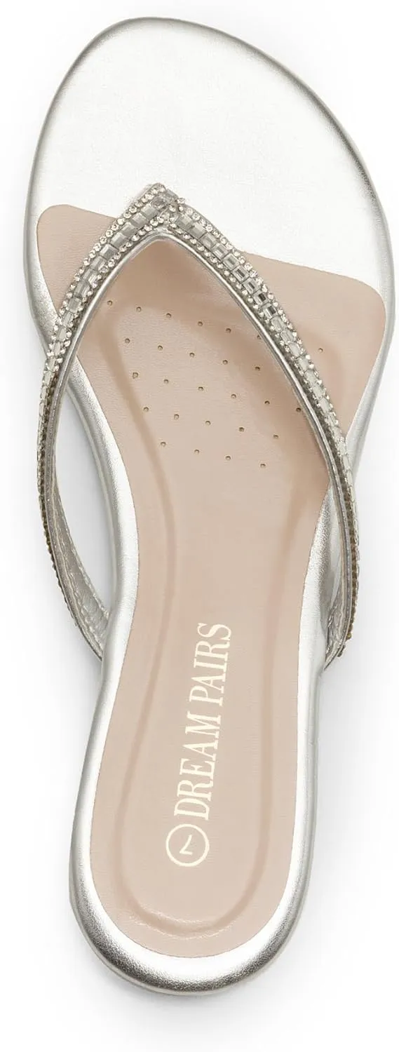 DREAM PAIRS Women's Fashion Rhinestones Design Slides Sandals