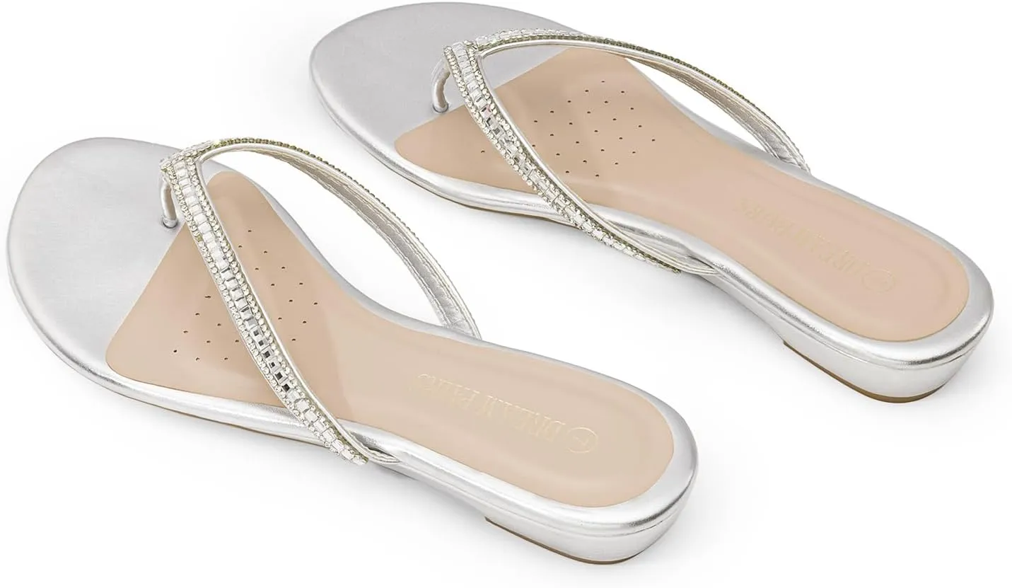 DREAM PAIRS Women's Fashion Rhinestones Design Slides Sandals
