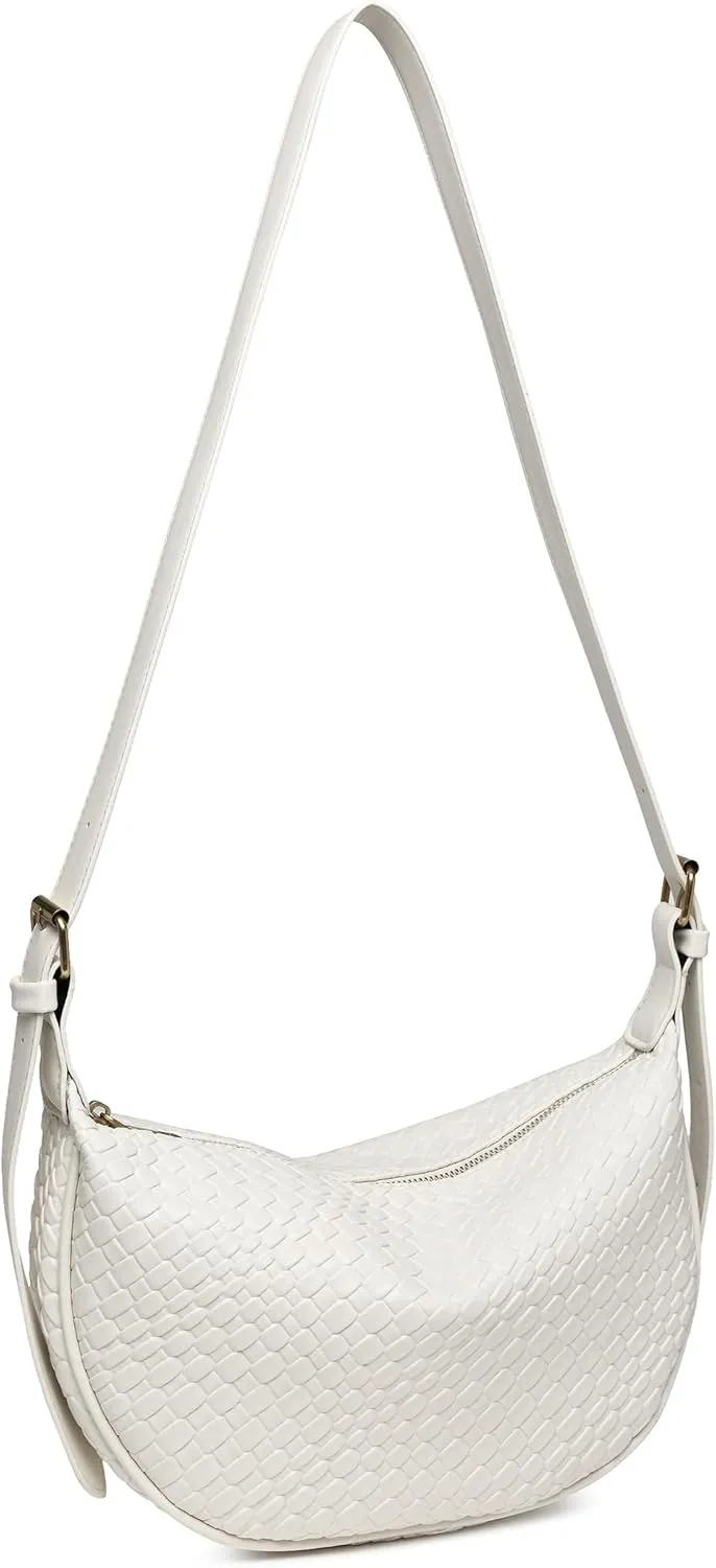 Dreubea Vintage Woven Handbag PU Leather Crescent Shoulder Crossbody Hobo Bag for Women Ladies