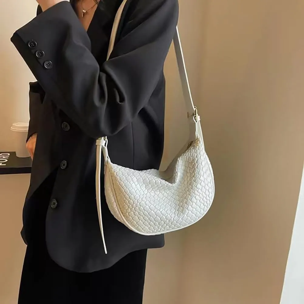 Dreubea Vintage Woven Handbag PU Leather Crescent Shoulder Crossbody Hobo Bag for Women Ladies
