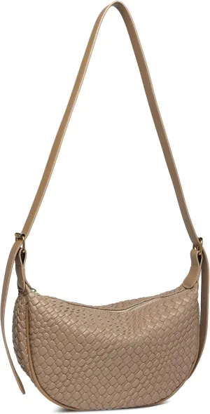 Dreubea Vintage Woven Handbag PU Leather Crescent Shoulder Crossbody Hobo Bag for Women Ladies