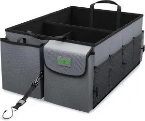 DRIVE - Car Trunk Organizer - Collapsible, Multi-Compartment Automotive SUV Car Organizer for Storage w/Adjustable Straps - Truck & Car Accessories for Women and Men - Grey