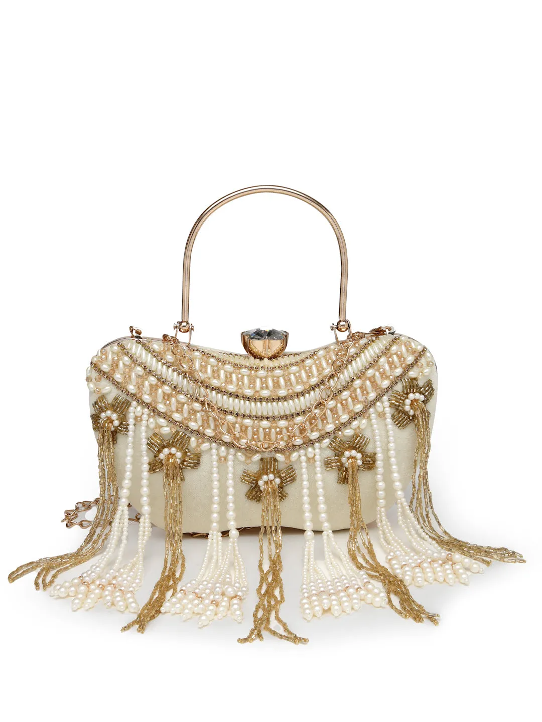 Droop Floral Embellished Velvet Clutch