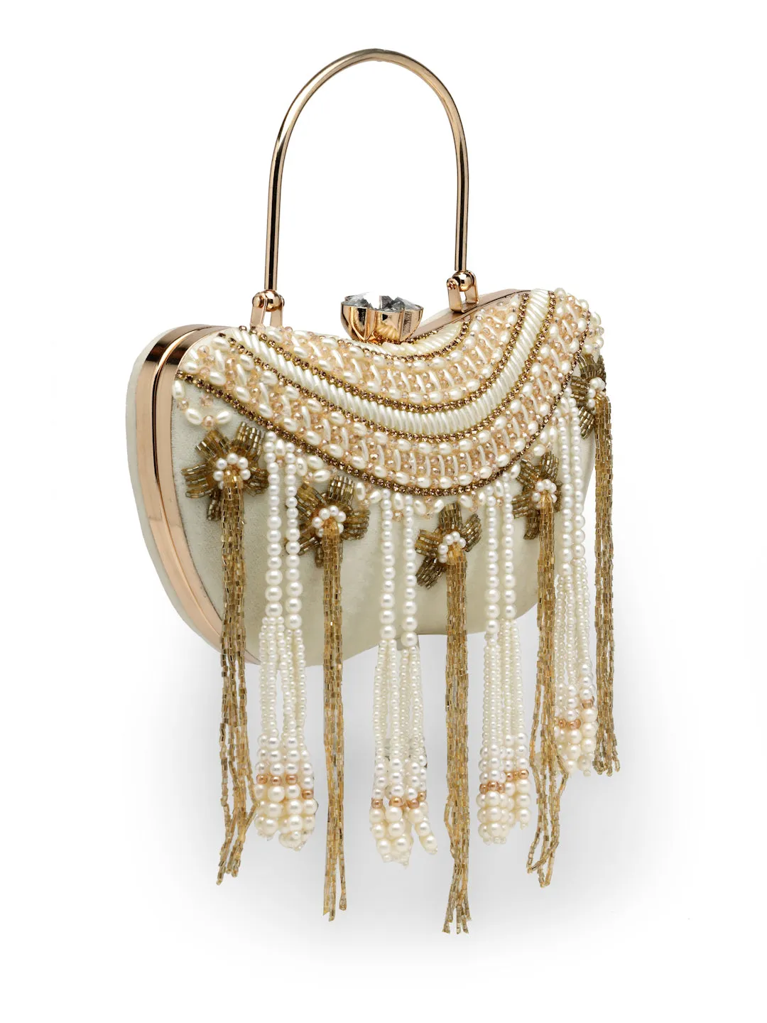 Droop Floral Embellished Velvet Clutch