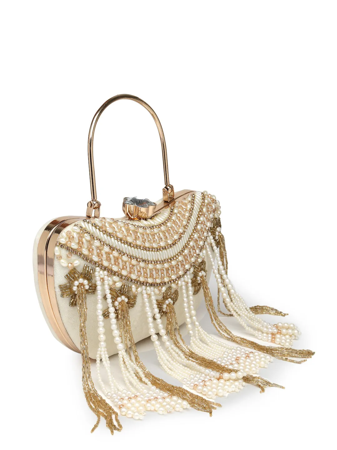 Droop Floral Embellished Velvet Clutch