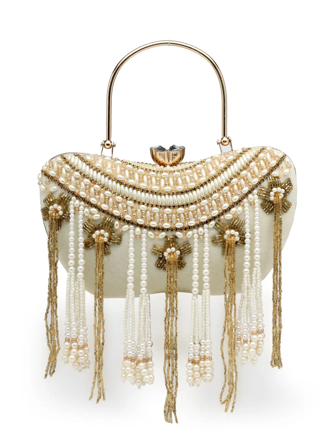 Droop Floral Embellished Velvet Clutch