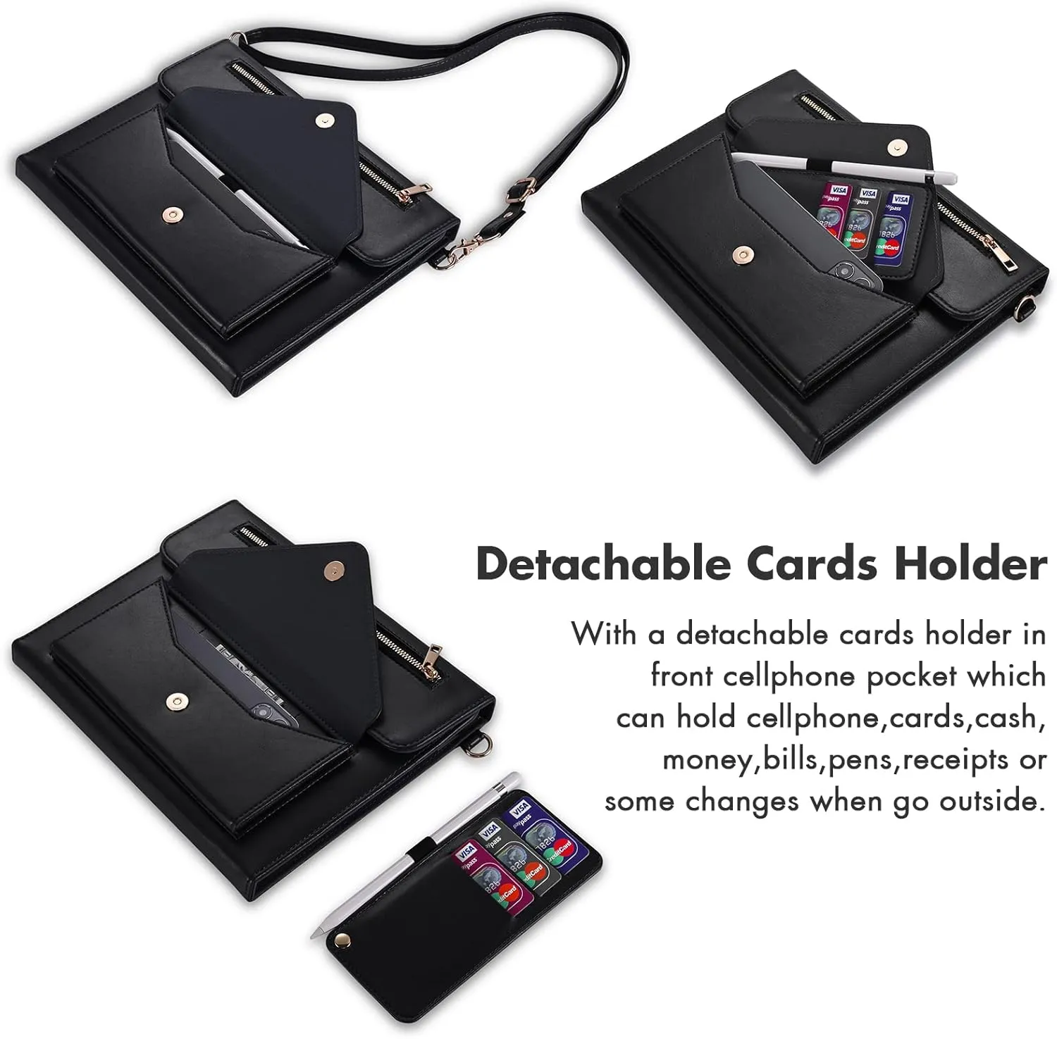 Dteck Case for iPad Air 13 (M2) 2024/iPad Pro 12.9 inch 6th/5th/4th/3rd Generation,Premium PU Leather Folio Stand Cover Pencil Holder Zipper Pocket Strap Shockproof Protective Business Case,Black
