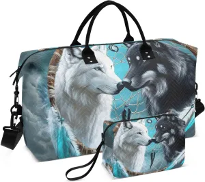 Duffel Bag for Travel, Wolf Fantasy Dreamcatcher Gym Bag with Multiple Interior Pockets Shoulder Weekender Bags for Women Men 20.5L x 7.9W x 13.8H