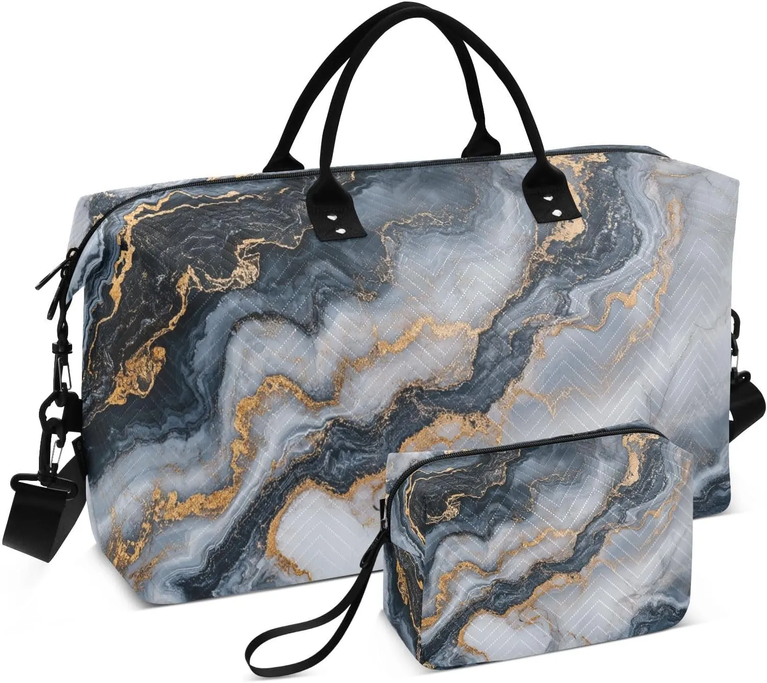 Duffel Bag for Traveling, Abstract Swirling Marble Golden Travel Bag Gym Bag, with Multiple Interior Pockets Shoulder Weekender Bag for Women Men with Toiletry Bag 20.5L x 1.9W x 13.8H