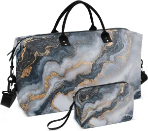 Duffel Bag for Traveling, Abstract Swirling Marble Golden Travel Bag Gym Bag, with Multiple Interior Pockets Shoulder Weekender Bag for Women Men with Toiletry Bag 20.5L x 1.9W x 13.8H
