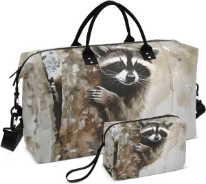 Duffel Bag for Traveling, Cute Raccoon Tree Travel Bag Gym Bag, with Multiple Interior Pockets Shoulder Weekender Bag for Women Men with Toiletry Bag 20.5L x 1.9W x 13.8H