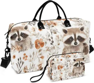 Duffel Bag for Traveling, Cute Raccoons Leaves Travel Bag Gym Bag, with Multiple Interior Pockets Shoulder Weekender Bag for Women Men with Toiletry Bag 20.5L x 1.9W x 13.8H