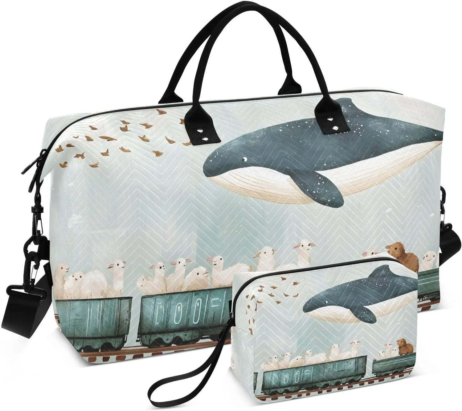 Duffel Bag for Traveling, Cute Whale Sheep Travel Bag Gym Bag, with Multiple Interior Pockets Shoulder Weekender Bag for Women Men with Toiletry Bag 20.5L x 1.9W x 13.8H
