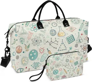 Duffel Bag for Traveling, Doodles Science Pattern Travel Bag Gym Bag, with Multiple Interior Pockets Shoulder Weekender Bag for Women Men with Toiletry Bag 20.5L x 1.9W x 13.8H