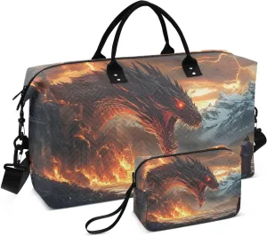 Duffel Bag for Traveling, Dragon Warrior Landscape Travel Bag Gym Bag, with Multiple Interior Pockets Shoulder Weekender Bag for Women Men with Toiletry Bag 20.5L x 1.9W x 13.8H