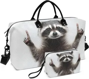 Duffel Bag for Traveling, Funny Raccoon Gray Travel Bag Gym Bag, with Multiple Interior Pockets Shoulder Weekender Bag for Women Men with Toiletry Bag 20.5L x 1.9W x 13.8H