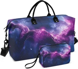 Duffel Bag for Traveling, Galaxy Nebula Purple Travel Bag Gym Bag, with Multiple Interior Pockets Shoulder Weekender Bag for Women Men with Toiletry Bag 20.5L x 7.9W x 13.8H