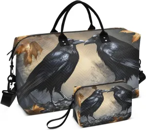 Duffel Bag for Traveling, Goth Raven Leaf Travel Bag Gym Bag, with Multiple Interior Pockets Shoulder Weekender Bag for Women Men with Toiletry Bag 20.5L x 7.9W x 13.8H