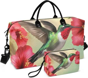 Duffel Bag for Traveling, Hummingbird Red Floral Travel Bag Gym Bag, with Multiple Interior Pockets Shoulder Weekender Bag for Women Men with Toiletry Bag 20.5L x 1.9W x 13.8H