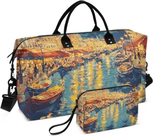Duffel Bag for Traveling, Marseille Boats Landscape Travel Bag Gym Bag, with Multiple Interior Pockets Shoulder Weekender Bag for Women Men with Toiletry Bag 20.5L x 7.9W x 13.8H