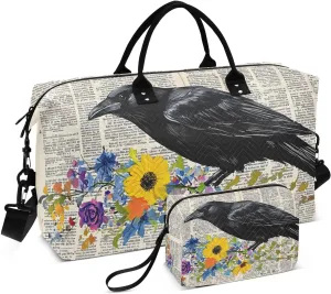 Duffel Bag for Traveling, Raven Paper Flower Travel Bag Gym Bag, with Multiple Interior Pockets Shoulder Weekender Bag for Women Men with Toiletry Bag 20.5L x 7.9W x 13.8H
