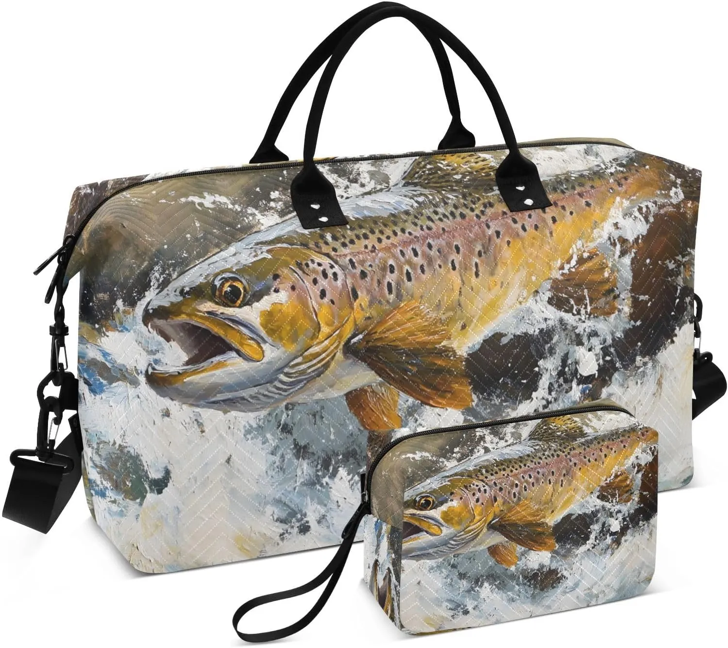 Duffel Bag for Traveling, Trout Water Jump Travel Bag Gym Bag, with Multiple Interior Pockets Shoulder Weekender Bag for Women Men with Toiletry Bag 20.5L x 7.9W x 13.8H