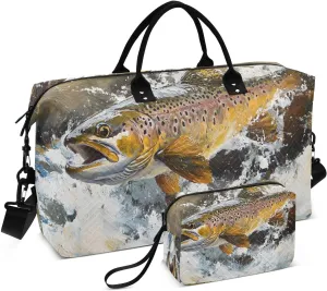 Duffel Bag for Traveling, Trout Water Jump Travel Bag Gym Bag, with Multiple Interior Pockets Shoulder Weekender Bag for Women Men with Toiletry Bag 20.5L x 7.9W x 13.8H