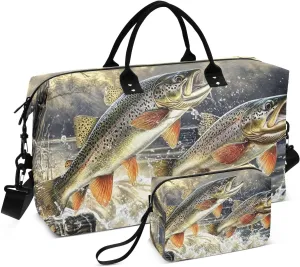 Duffel Bag for Traveling, Trouts Water Jump Travel Bag Gym Bag, with Multiple Interior Pockets Shoulder Weekender Bag for Women Men with Toiletry Bag 20.5L x 7.9W x 13.8H