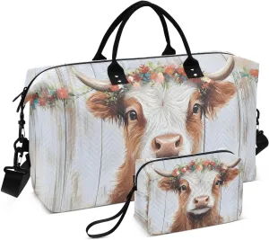 Duffel Bag for Traveling, Vintage Garland Cow Travel Bag Gym Bag, with Multiple Interior Pockets Shoulder Weekender Bag for Women Men with Toiletry Bag 20.5L x 7.9W x 13.8H