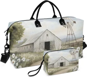 Duffel Bag for Traveling, Windmill Barn Landscape Travel Bag Gym Bag, with Multiple Interior Pockets Shoulder Weekender Bag for Women Men with Toiletry Bag 20.5L x 1.9W x 13.8H