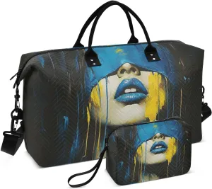 Duffel Bag for Traveling, Woman Lip Blue Travel Bag Gym Bag, with Multiple Interior Pockets Shoulder Weekender Bag for Women Men with Toiletry Bag 20.5L x 7.9W x 13.8H